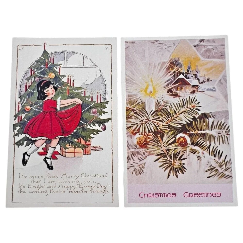 Retro Christmas Postcard Set of 16‎ Santa Claus & Holiday Scenes Vintage Style